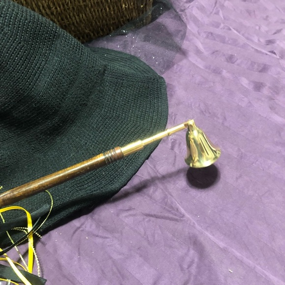 Ceremonial candle snuffer-new-11” brass, wood handle, embellishments. - Picture 2 of 5